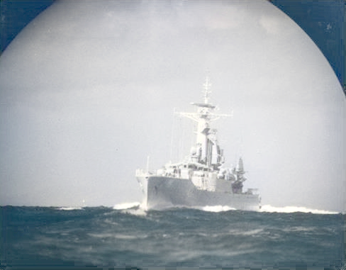 Frigate seen through a persicope