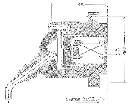 Fig 3a. Cross section of a GHG hydrophone. (1) = membrane. (2) = crystal block (Elac). This figure shows an exposed view of the cross section of a hydroplane produced by the Elac company, the Rochelle crystal block (2) were built in multi layer stages.