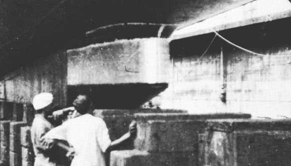 Fig 4: The dome for the 129 ASDIC set at the forward end of Telemachus ballast keel. The photograph was taken at Singapore in 1952 (Gus Briton).<br><br>Inside rotates a quartz/steel receiving transducer, controlled by an azimuth manual controller in the Control Room. There is also an oscillator for transmissions.
